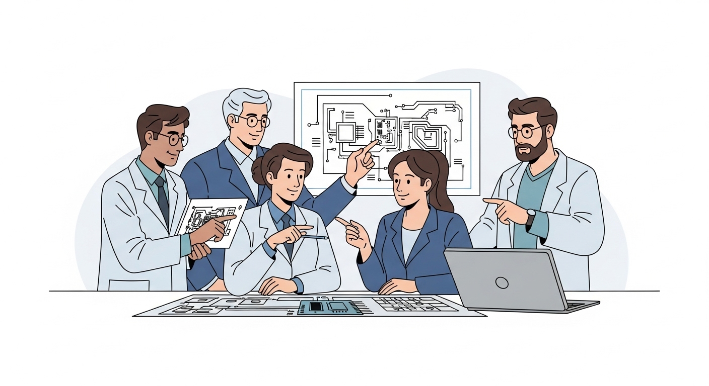 Collaborative engineering review illustration