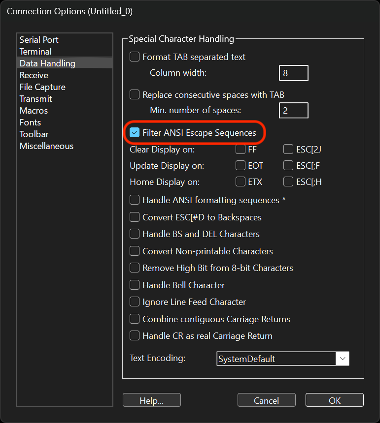 CoolTerm Setup: Data Handling